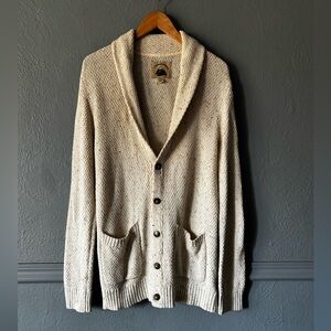 O’Hanlon Mills Grandpa Cardigan Sweater Button-Front | Cream & Brown | M